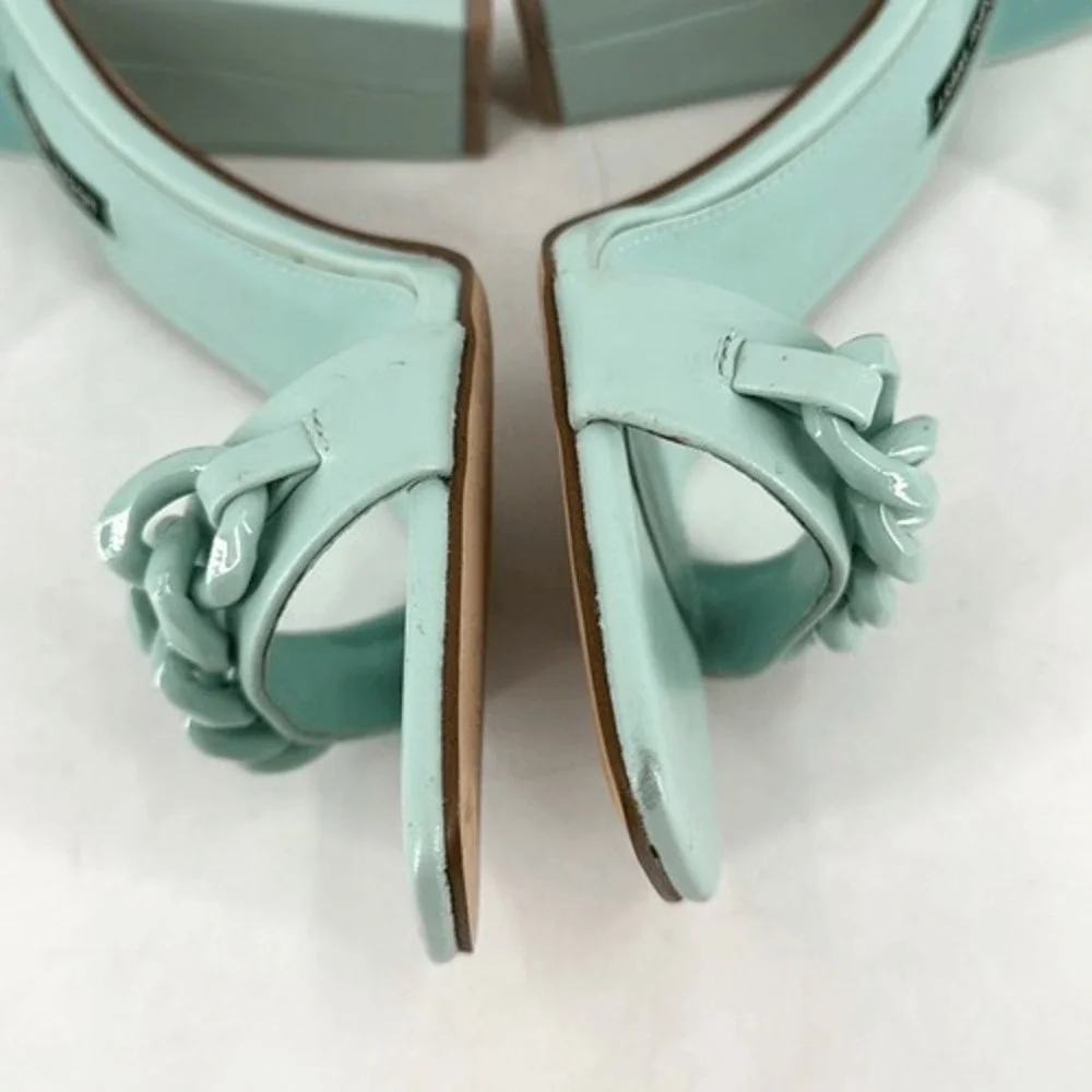 NWOT Nine West Womens Mindful Chain Square‎ Toe Heeled Sandals Mint Green Size 8 - Picture 3 of 12
